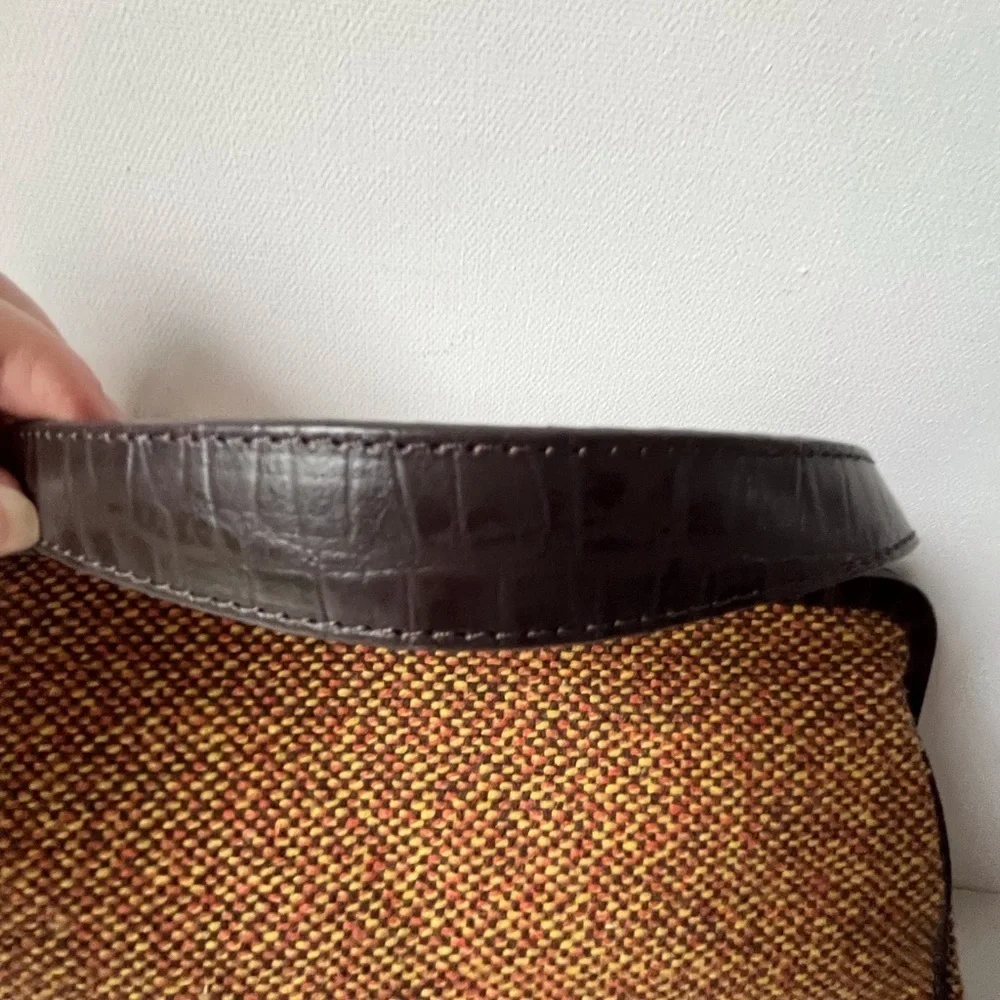 Vintage tweet fabric with a leather trim purse,bag by Firenze